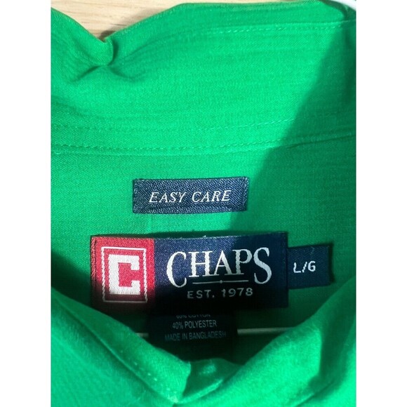Chaps Mens Long Sleeve Button Down Shirt Mens Size L Green Easy Care Casual - Picture 5 of 6